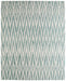 Patterned rug with blue and white zigzag design