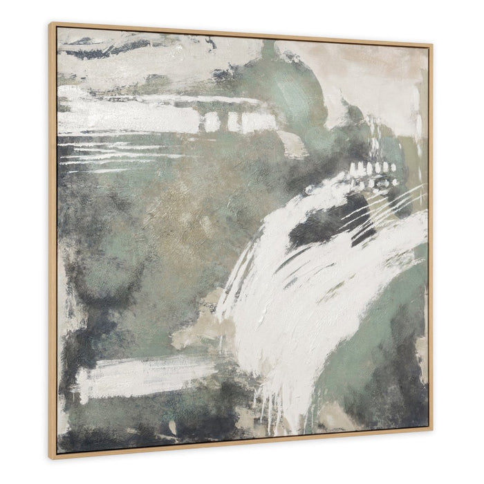 Green Expanse Hand Painted Light Brown Floater Frame Wall Art