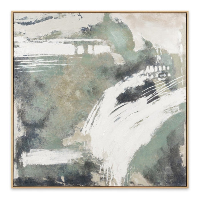 Green Expanse Hand Painted Light Brown Floater Frame Wall Art