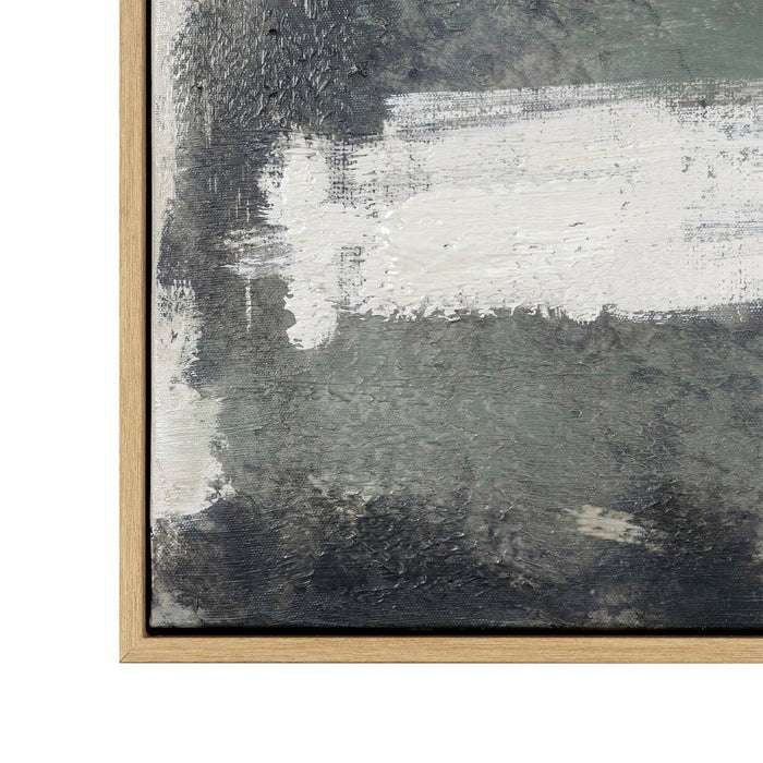 Green Expanse Hand Painted Light Brown Floater Frame Wall Art