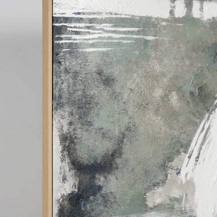 Green Expanse Hand Painted Light Brown Floater Frame Wall Art