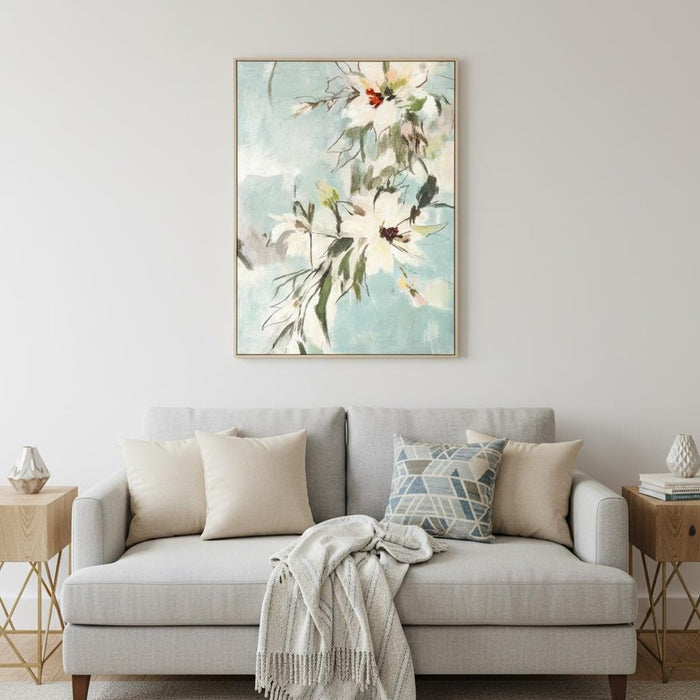 Floral Dance Hand Painted Light Brown Floater Frame Wall Art