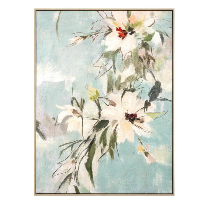 Floral Dance Hand Painted Light Brown Floater Frame Wall Art