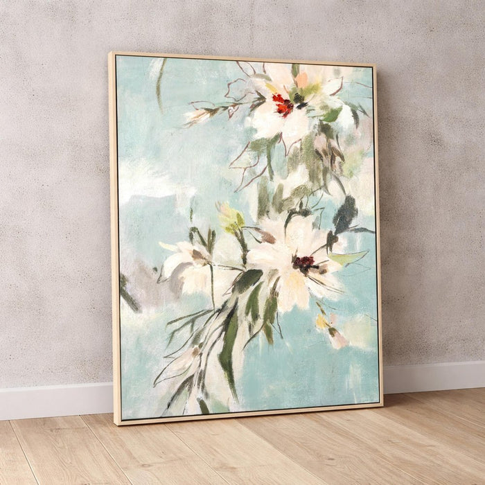 Floral Dance Hand Painted Light Brown Floater Frame Wall Art