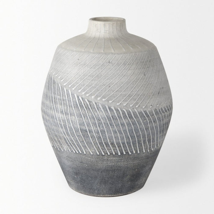 10" Gray And White Ombre Ceramic Round Table Vase