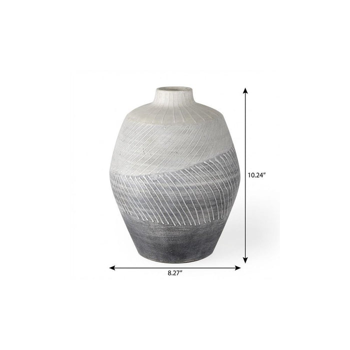 10" Gray And White Ombre Ceramic Round Table Vase