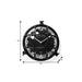 Black wall clock with measurements on a white background