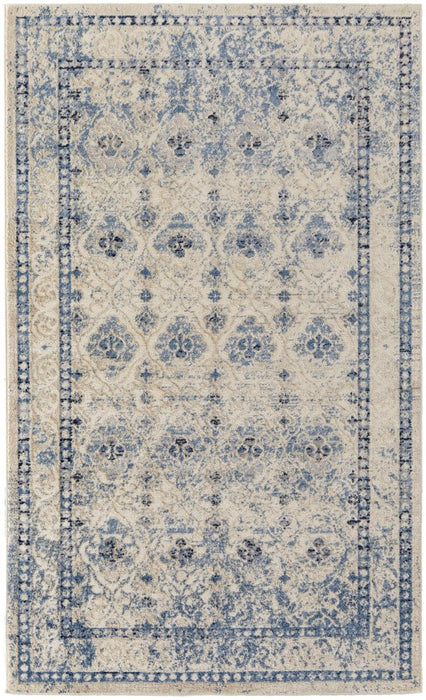 Decorative rug with blue and beige pattern