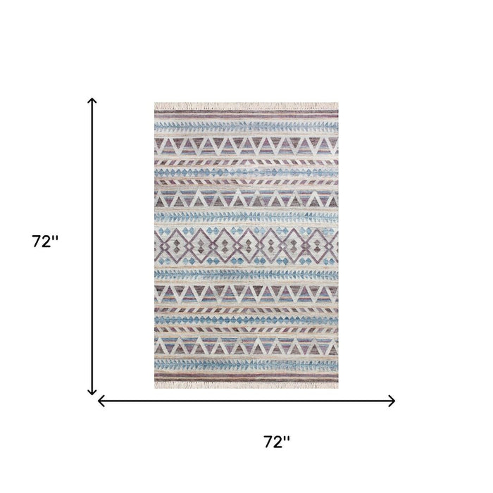 Patterned rug with dimensions 72" x 72" on a white background