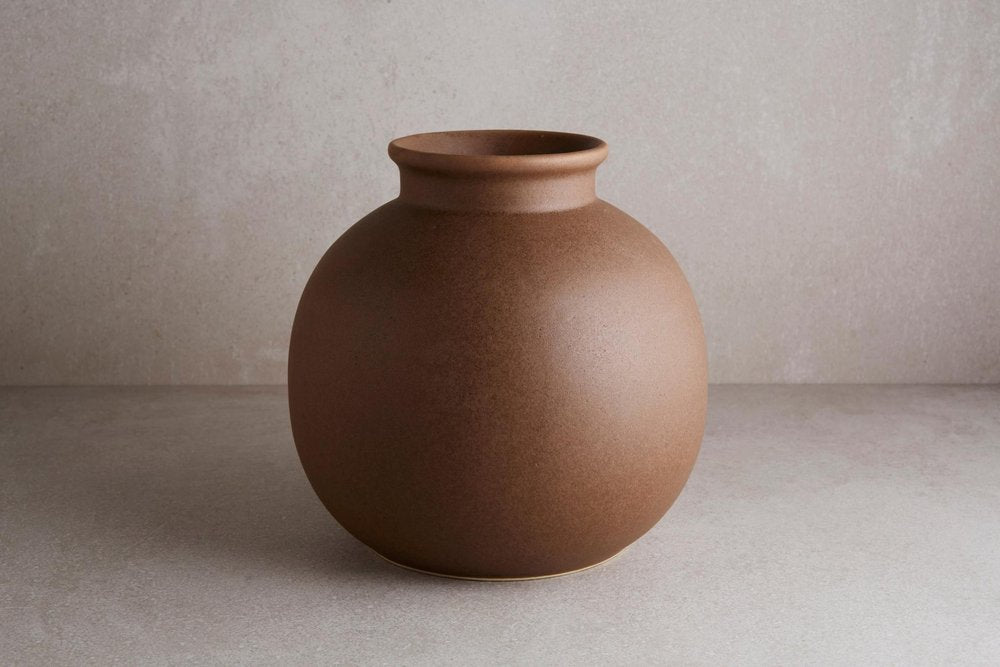 8" Dark Brown Ceramic Round Table Vase