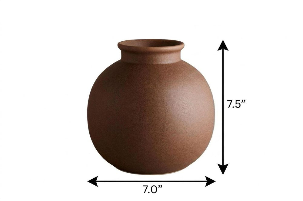 8" Dark Brown Ceramic Round Table Vase
