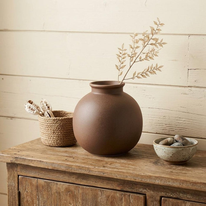 8" Dark Brown Ceramic Round Table Vase