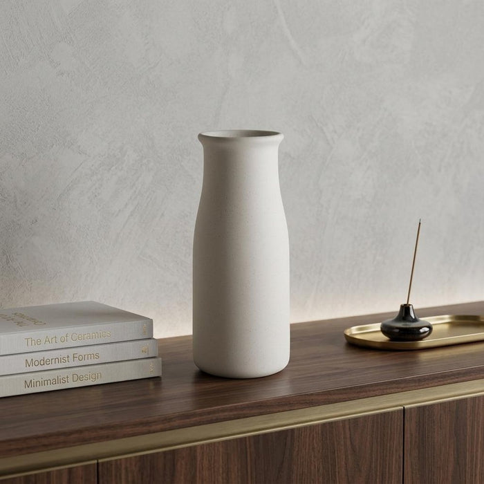 10" Cream Ceramic Cylinder Table Vase