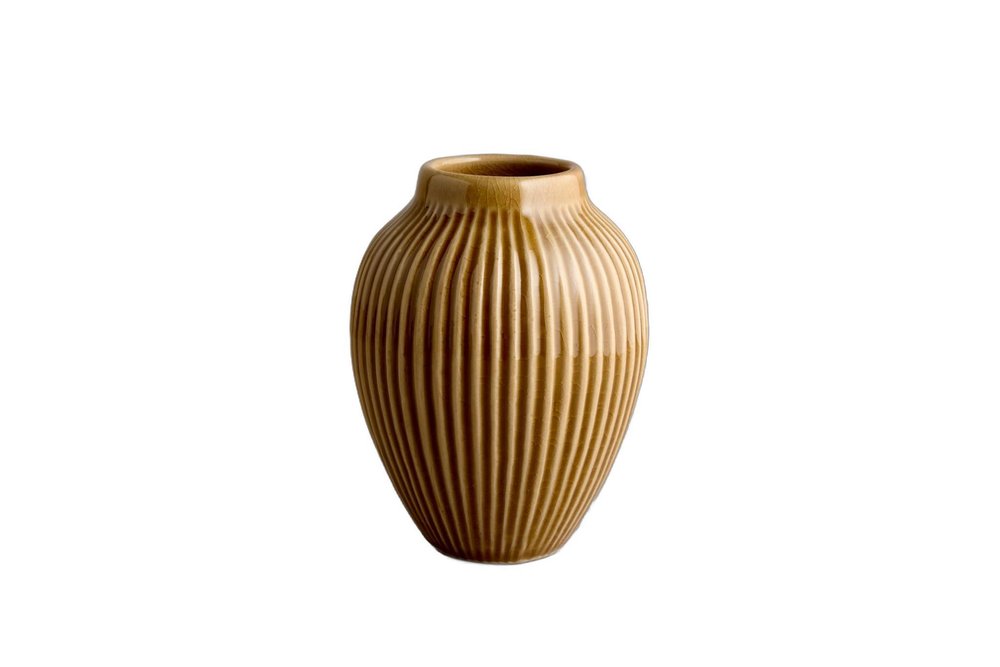 5" Brown Ribbed Ceramic Oval Table Vase