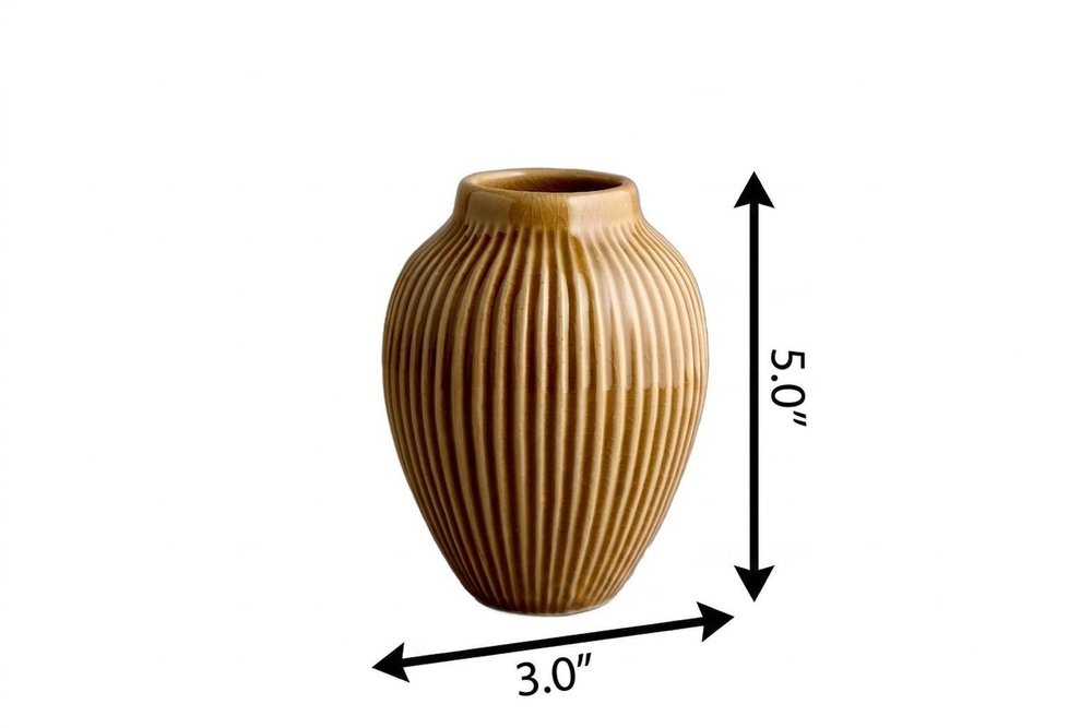 5" Brown Ribbed Ceramic Oval Table Vase