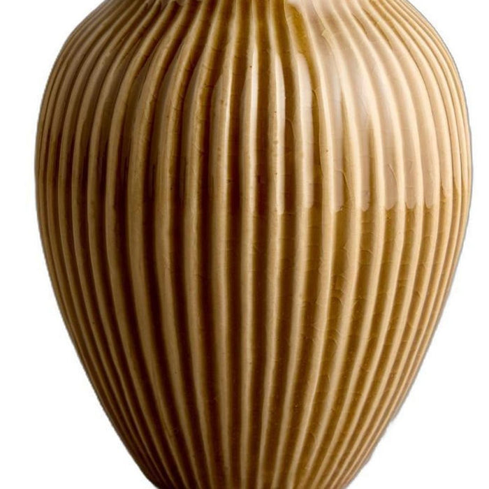 5" Brown Ribbed Ceramic Oval Table Vase