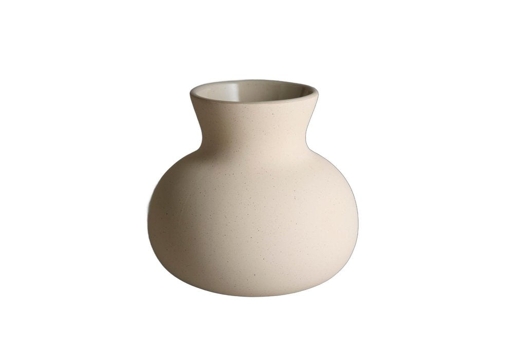6" Cream Ceramic Round Table Vase With Sculptural Details