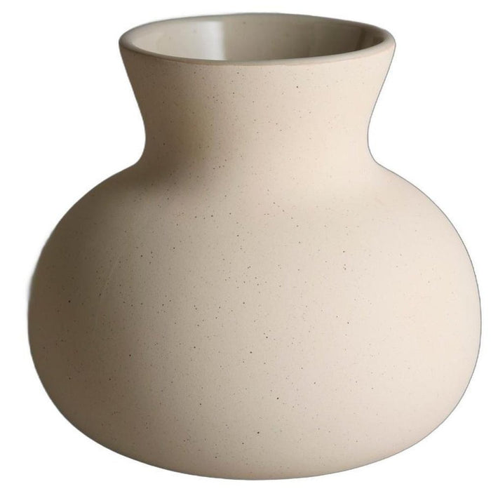 6" Cream Ceramic Round Table Vase With Sculptural Details
