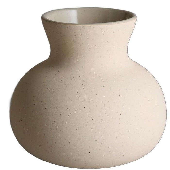 6" Cream Ceramic Round Table Vase With Sculptural Details