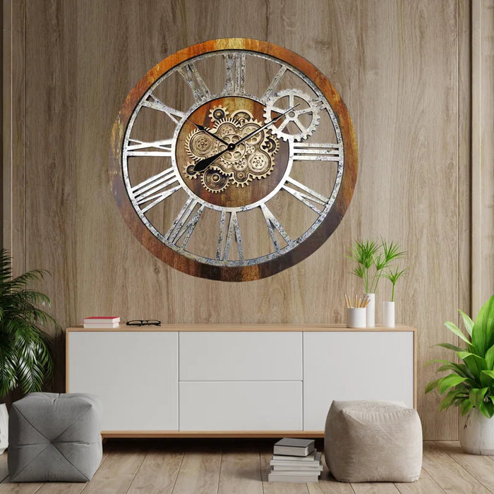 Wall Clock 36'' Oversized for Living Room with Real Moving Gears