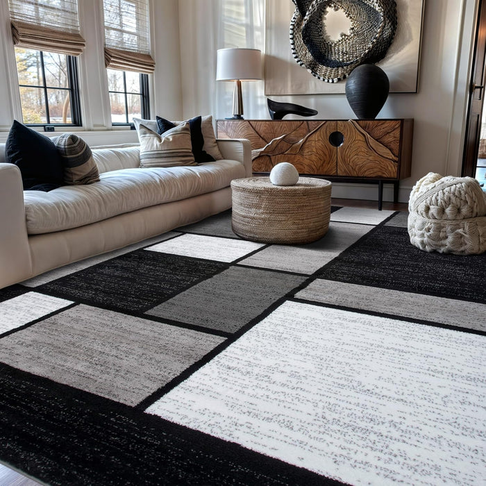 Contemporary Geometric Boxes Area Rug