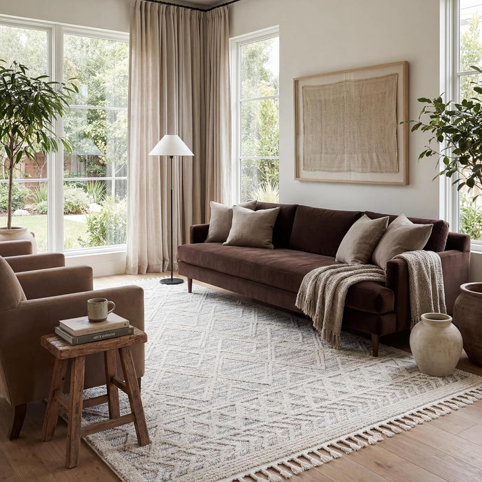 Contemporary Trellis Shag Rug, Soft Polyester Area Rug for Home Décor