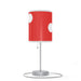 The Decorative Mushroom Table Lamp features a red shade with white polka dots, a silver base, and a pull chain.