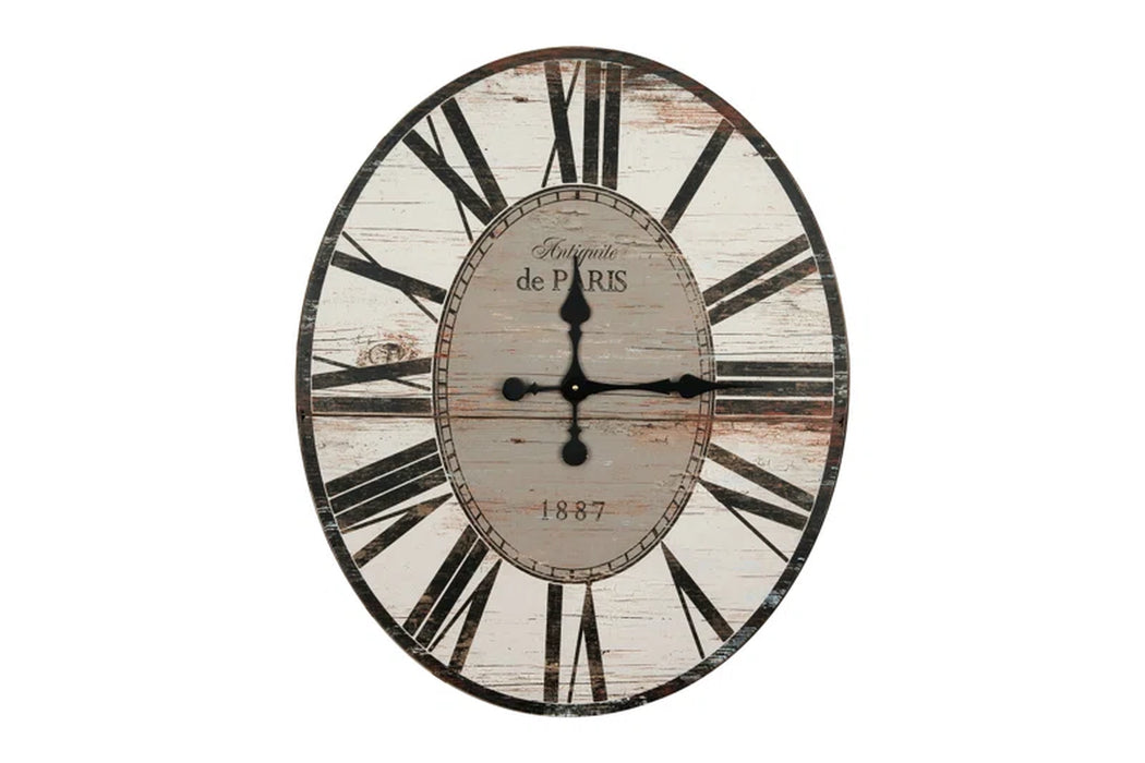 Rachual Decorative Oval Wood Wall Clock with Distressed Finish