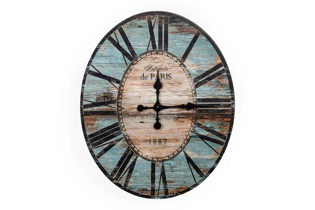 Rachual Decorative Oval Wood Wall Clock with Distressed Finish