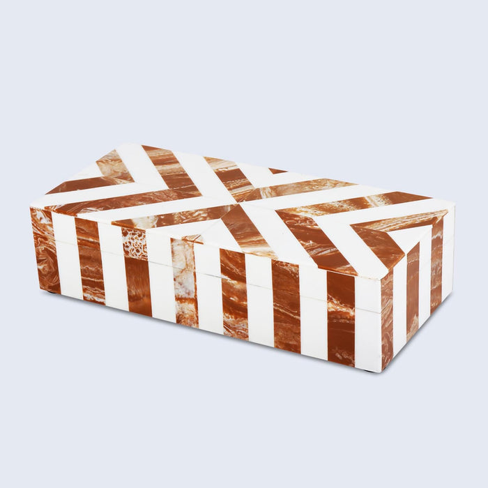 Modern Chevron Decorative Box with Lid, Stylish Storage Organizer for Shelves & Tables