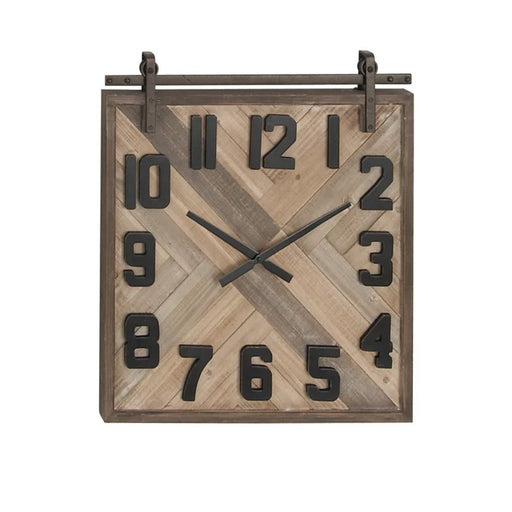 Allport Brown Wood Sliding Barn Door Style Wall Clock 24" X 2" X 27"