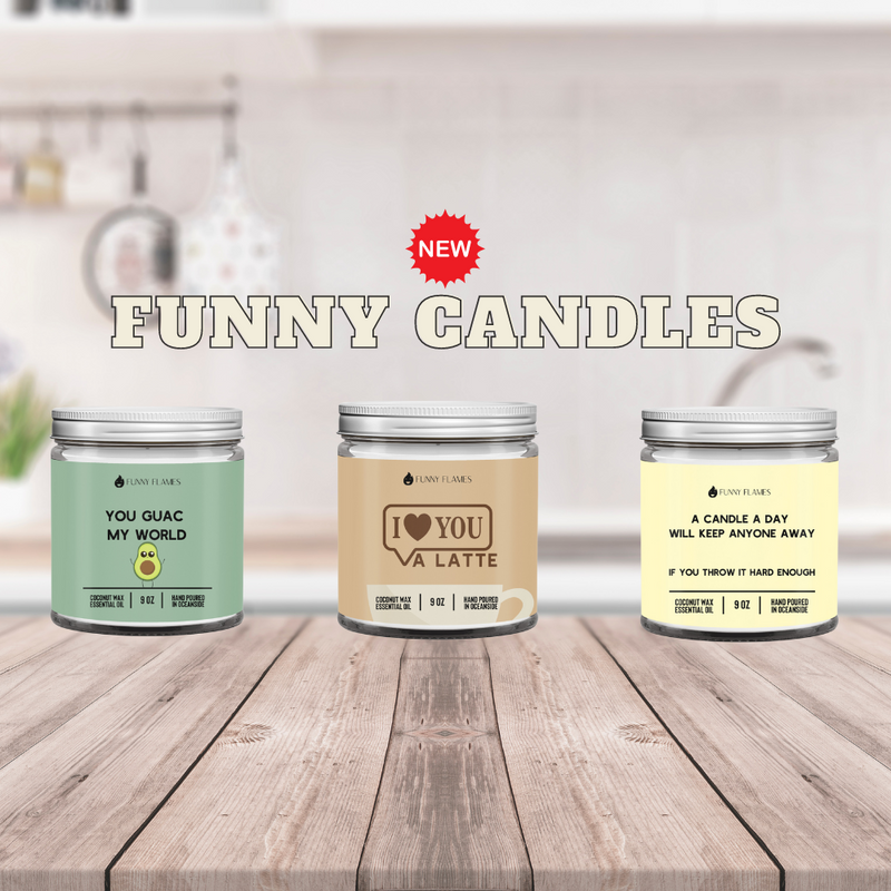 three funny candles on a table