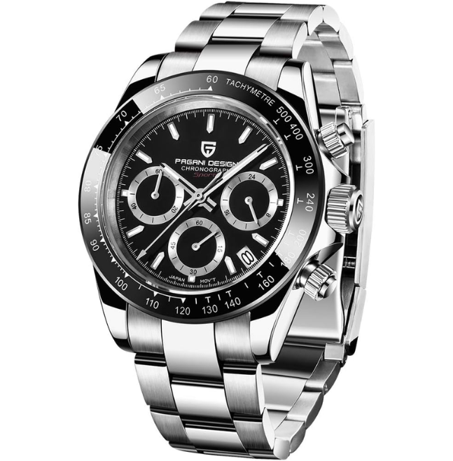 Pagani Design Men's Quartz Chronograph Watch, Ceramic Bezel, Sapphire Crystal, Stainless Steel, Waterproof