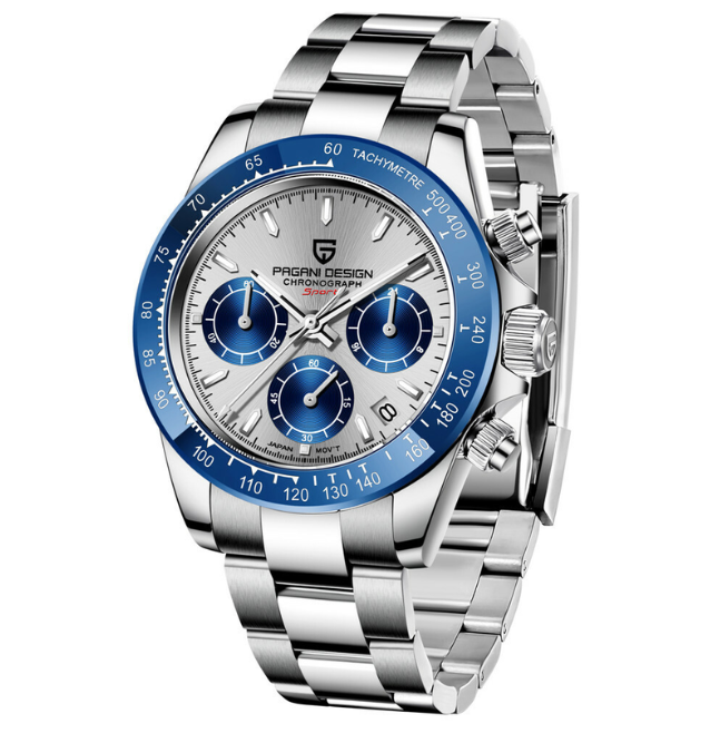 Pagani Design Men's Quartz Chronograph Watch, Ceramic Bezel, Sapphire Crystal, Stainless Steel, Waterproof
