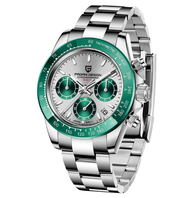 Pagani Design Men's Quartz Chronograph Watch, Ceramic Bezel, Sapphire Crystal, Stainless Steel, Waterproof