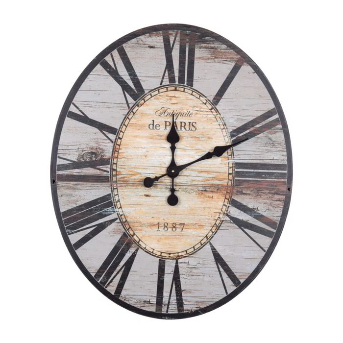 Rachual Decorative Oval Wood Wall Clock with Distressed Finish