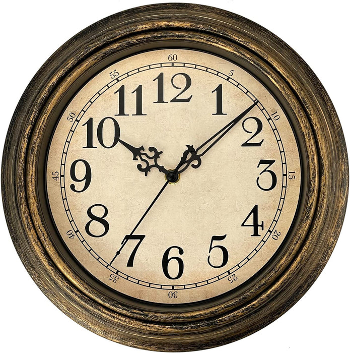 Plumeet Retro Wall Clock, 12'' Non Ticking Classic Silent Vintage Wall Clocks Decorative Kitchen Living Room Bedroom - Battery Operated