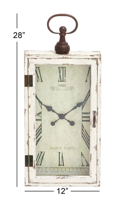 Delno White Wood Pocket Watch Style Wall Clock with Hinged Door 12" X 4" X 28"