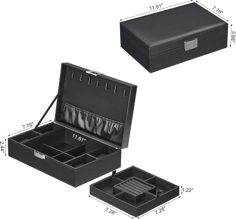 Modern Jewelry Organizer Case with Watch Display & Necklace Storage