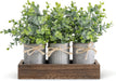 Decorative Eucalyptus Planter Set with Wooden Tray for Farmhouse Home Decor