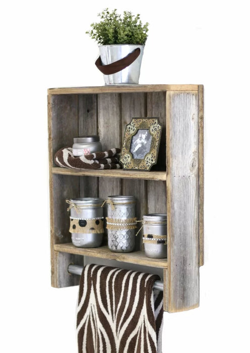 Merlene 2 Piece Solid Wood Tiered Shelf with Towel Bar