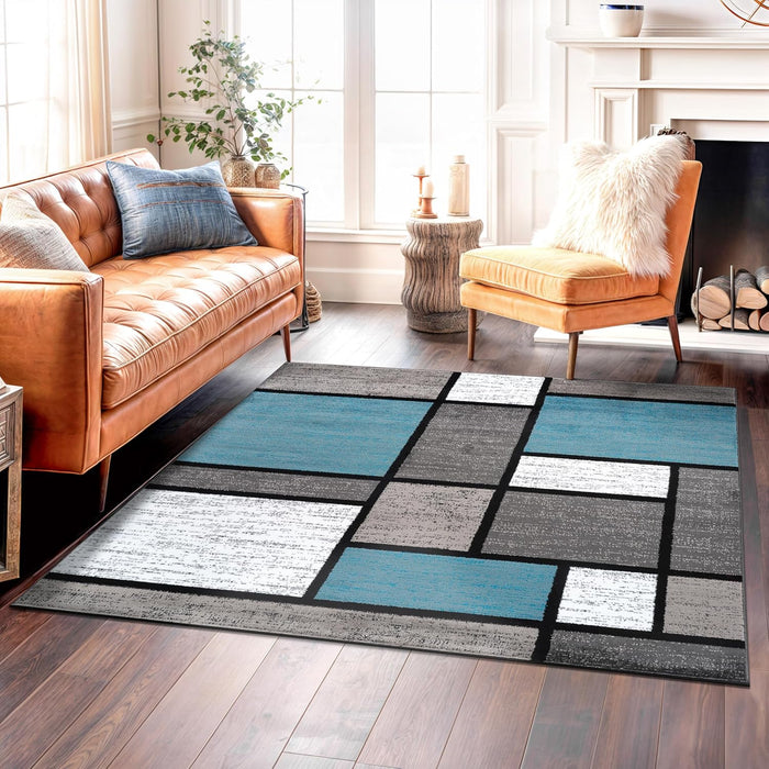 Contemporary Geometric Boxes Area Rug