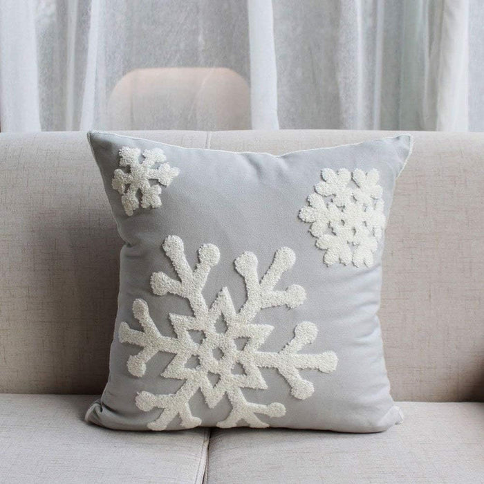 Christmas Snowflake Embroidered Throw Pillow Covers, 18x18 Cotton Canvas Decorative Cushion Covers for Sofa, Bed, Chair (Set of 2)