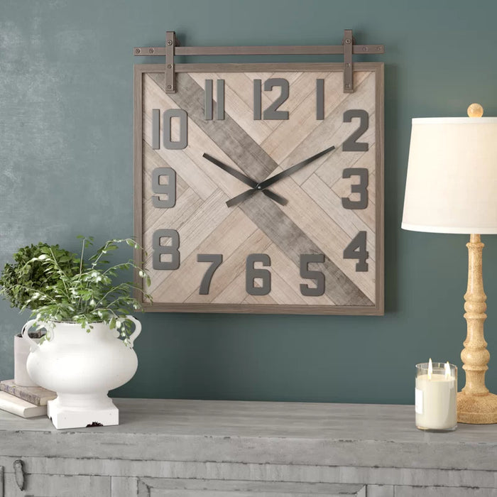 Allport Brown Wood Sliding Barn Door Style Wall Clock 24" X 2" X 27"