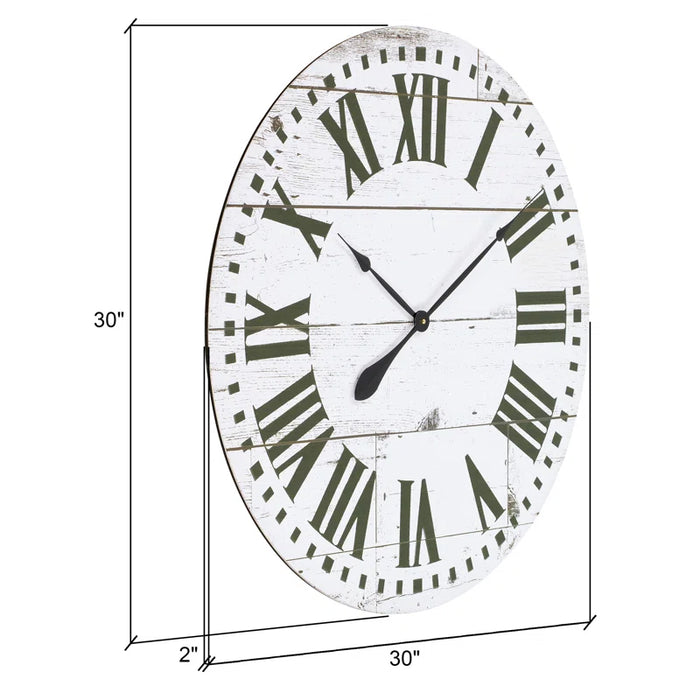 Lisette round French Country Shiplap Farmhouse Wall Clock