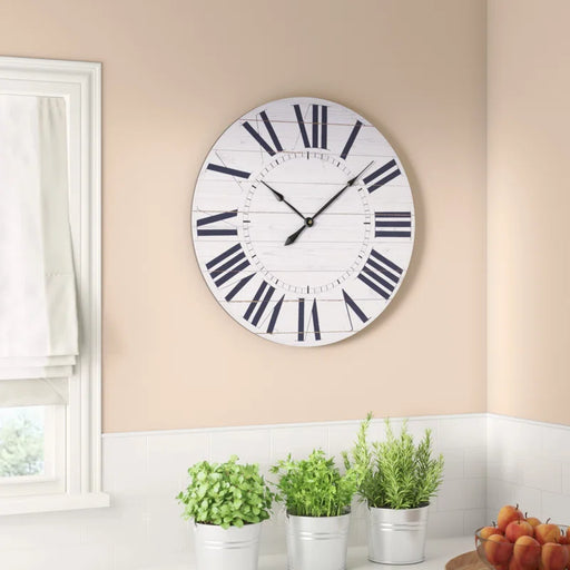 Estelle round French Country Shiplap Farmhouse Wall Clock