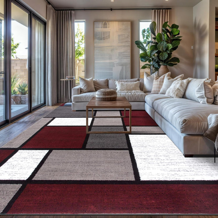 Contemporary Geometric Boxes Area Rug