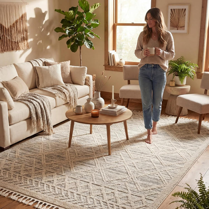 Contemporary Trellis Shag Rug, Soft Polyester Area Rug for Home Décor