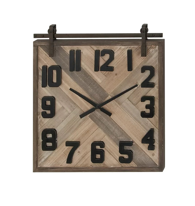 Allport Brown Wood Sliding Barn Door Style Wall Clock 24" X 2" X 27"