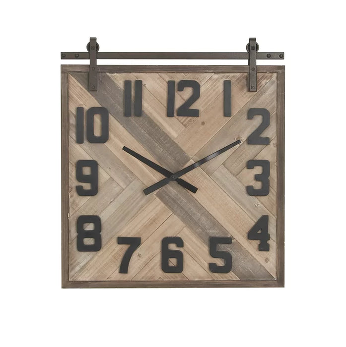 Allport Brown Wood Sliding Barn Door Style Wall Clock 24" X 2" X 27"